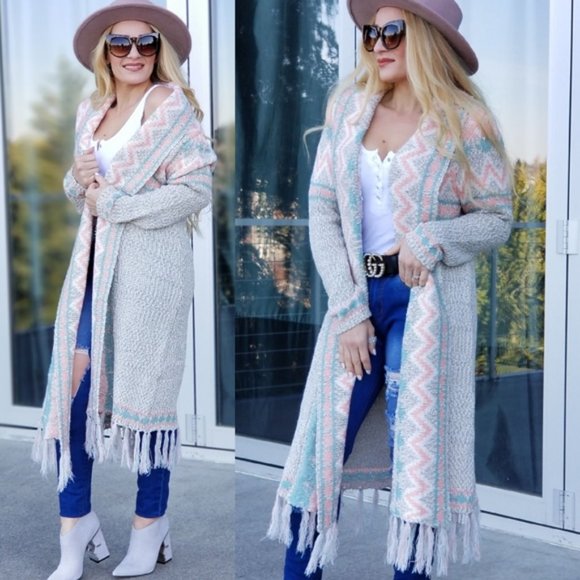 MODA ME COUTURE Sweaters - BOHO CHIC AZTEC Open front Cardigan- Multi Colored